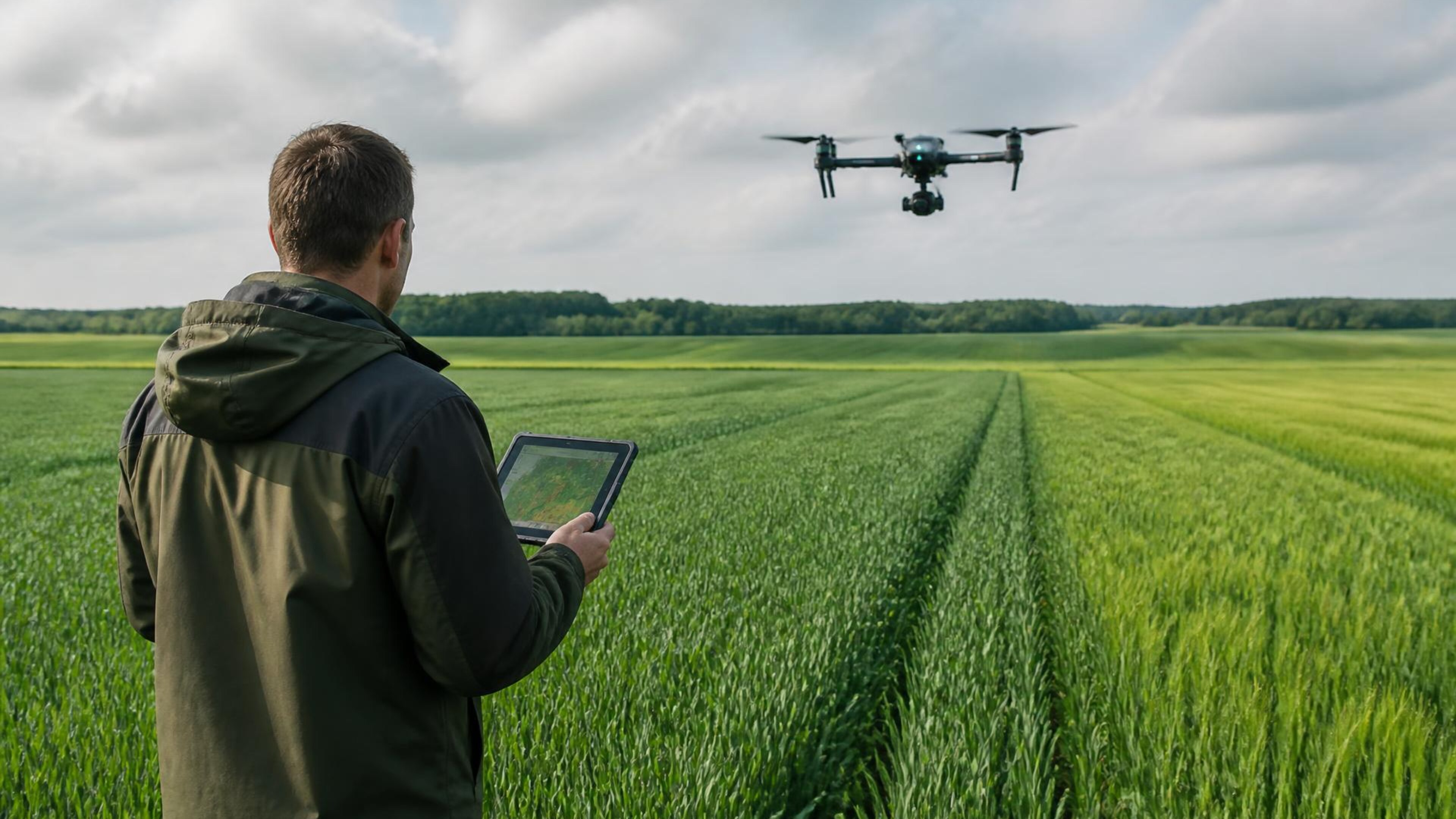SkyCore drone team reviewing field information